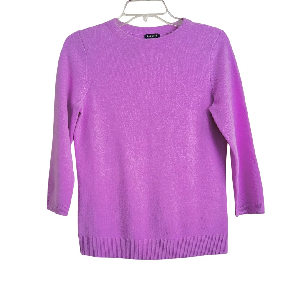 Talbots Audrey 100% Cashmere Sweater XS Purple Violet 3/4 Sleeve Crewneck EUC‎